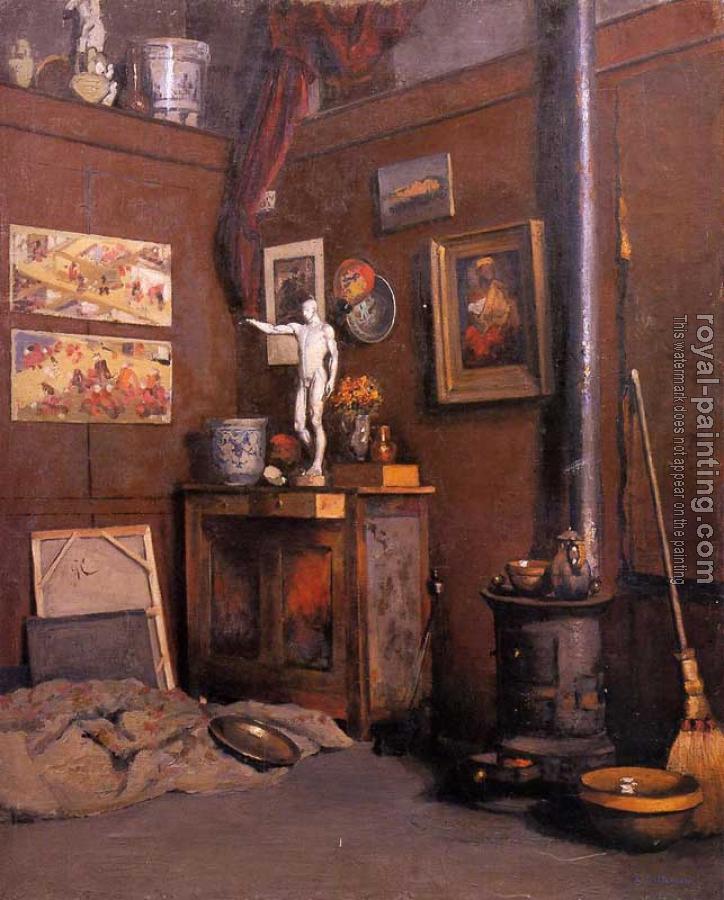 Gustave Caillebotte : Interior of a Studio with Stove